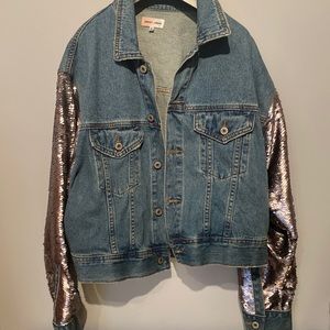Denim Jacket with Sequin Sleeves